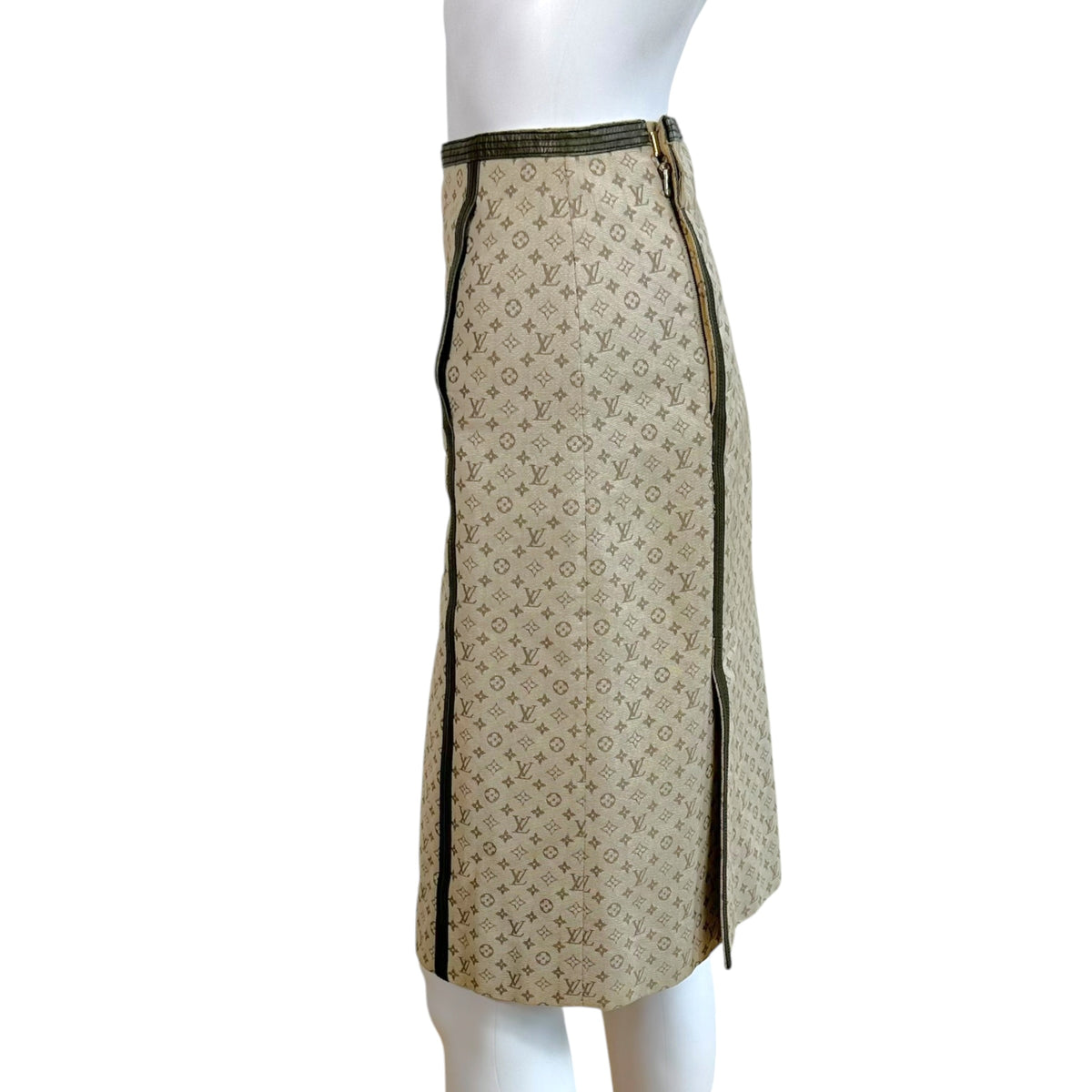 Louis Vuitton Midi Skirt Khaki Green Monogram