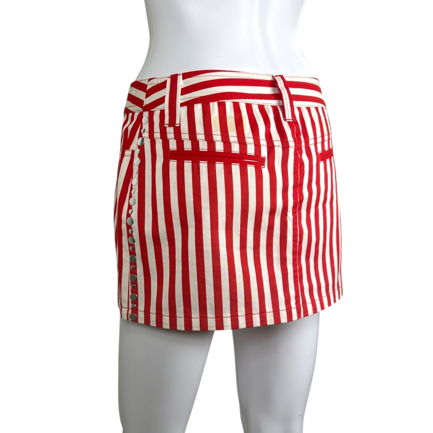 Dolce & Gabbana Beachwear Red & White Studded Striped Mini Skirt