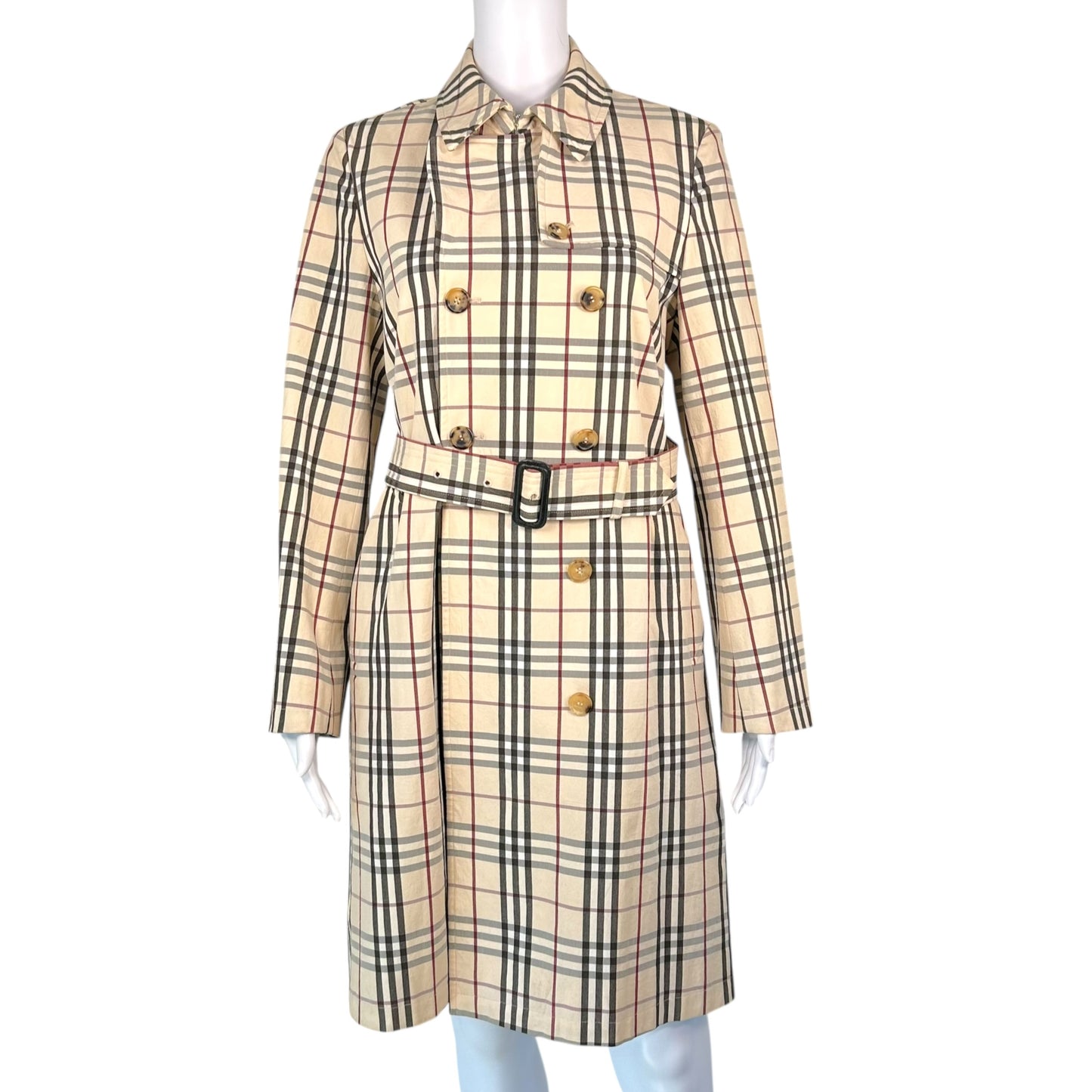Burberry London Classic Nova Check Plaid Print Trench Coat