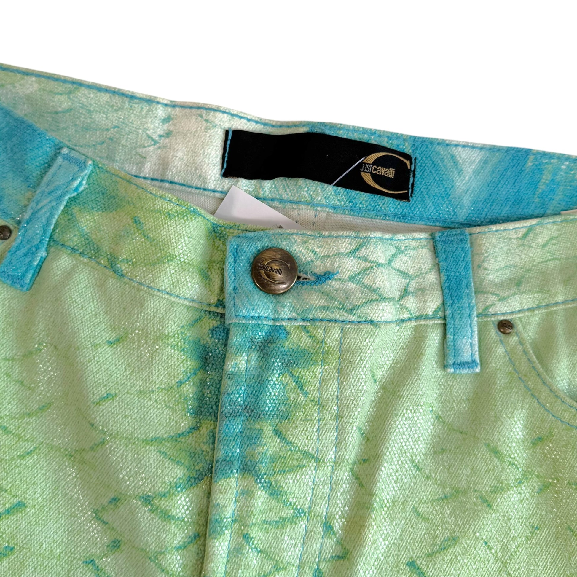 Roberto Cavalli Snakeskin Printed Jeans Blue Green