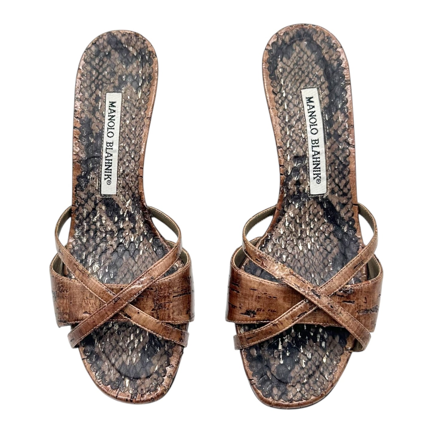 Manolo Blahnik Brown Cork Kitten Heels
