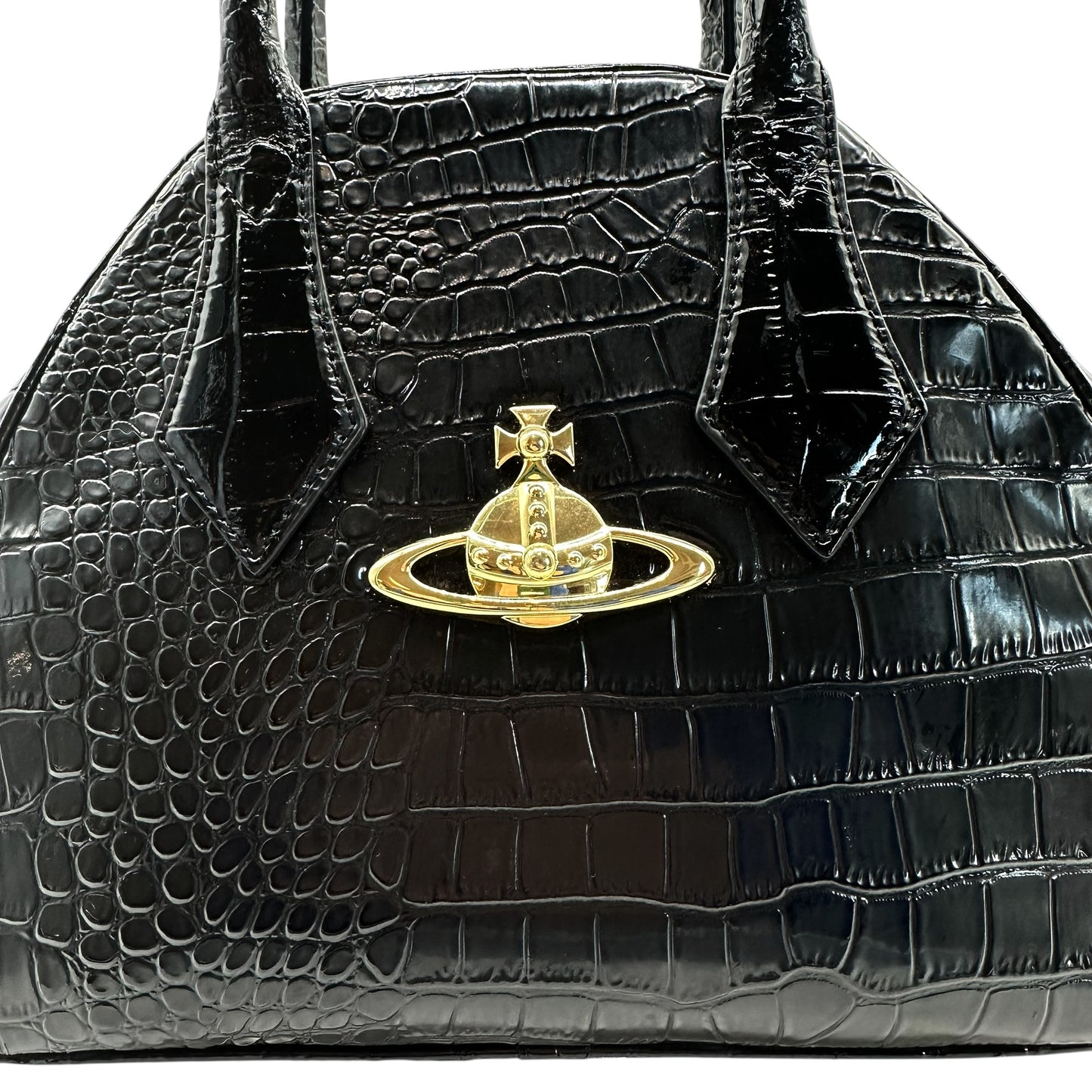 Vivienne Westwood Black Croc Embossed Bowler Bag - Outfit Repeater