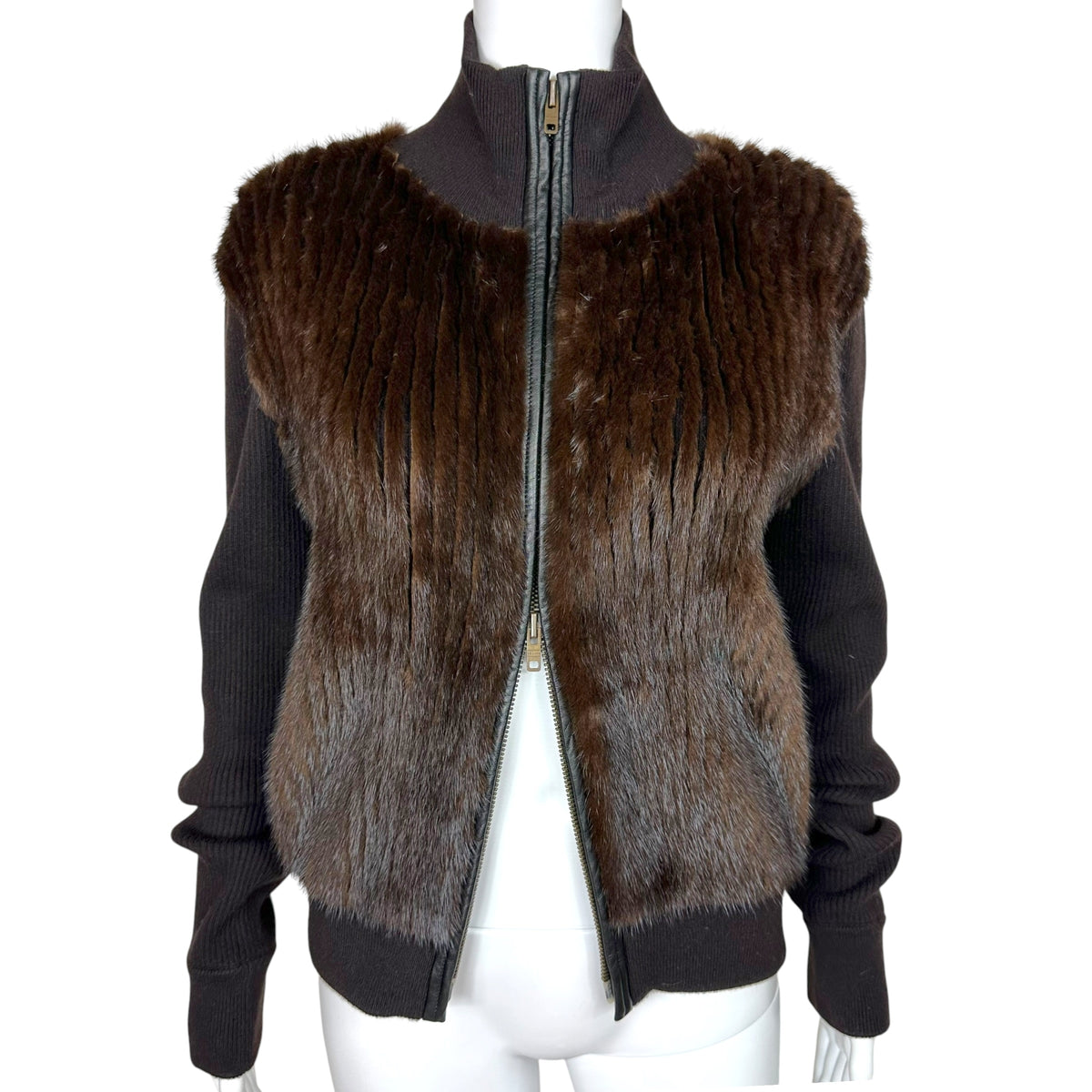 Celine Brown Cashmere Mink Fur Zip-Up Sweater