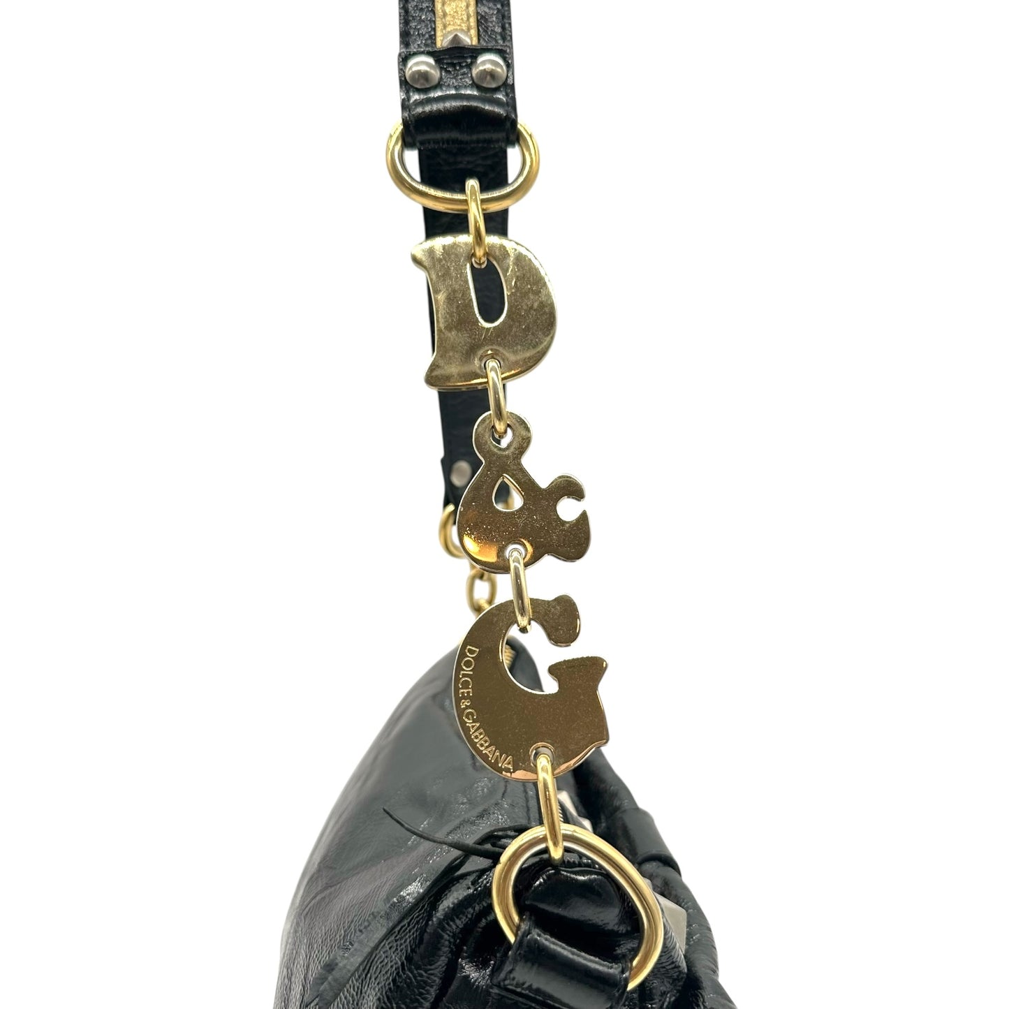 D&G Dolce & Gabbana Studded Patent Leather Logo Strap Bag