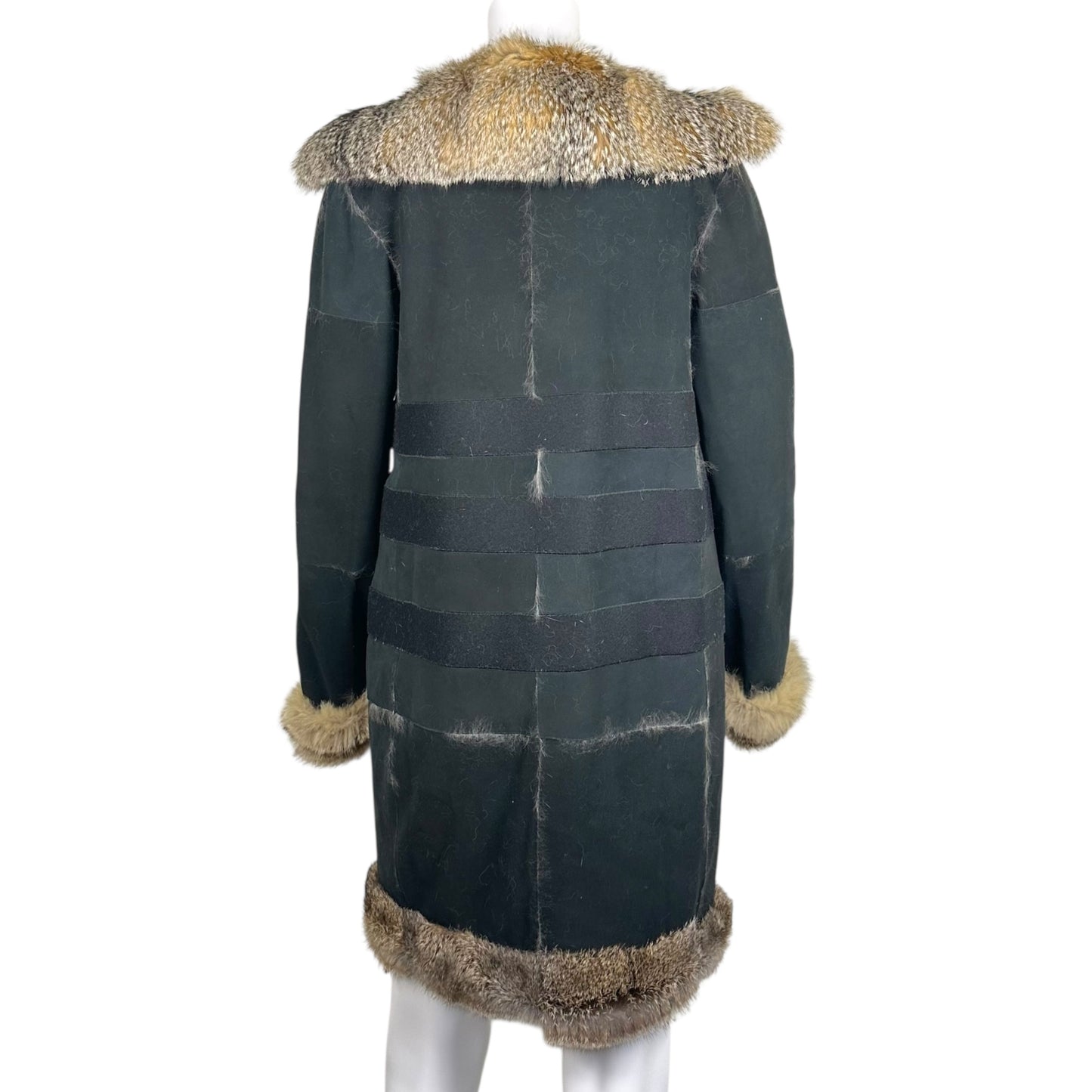 Balenciaga 2008 Rabbit Fur & Suede Patchwork Mid-Length Coat