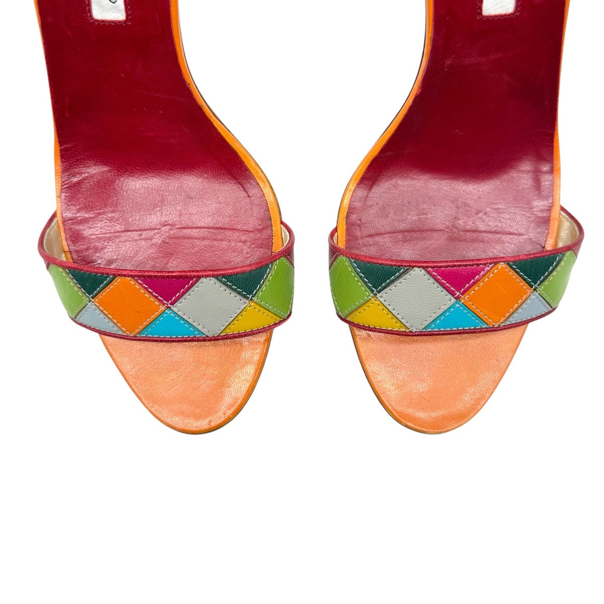 Manolo Blahnik Multicolor Patchwork Leather D'Orsay Sandal Heels