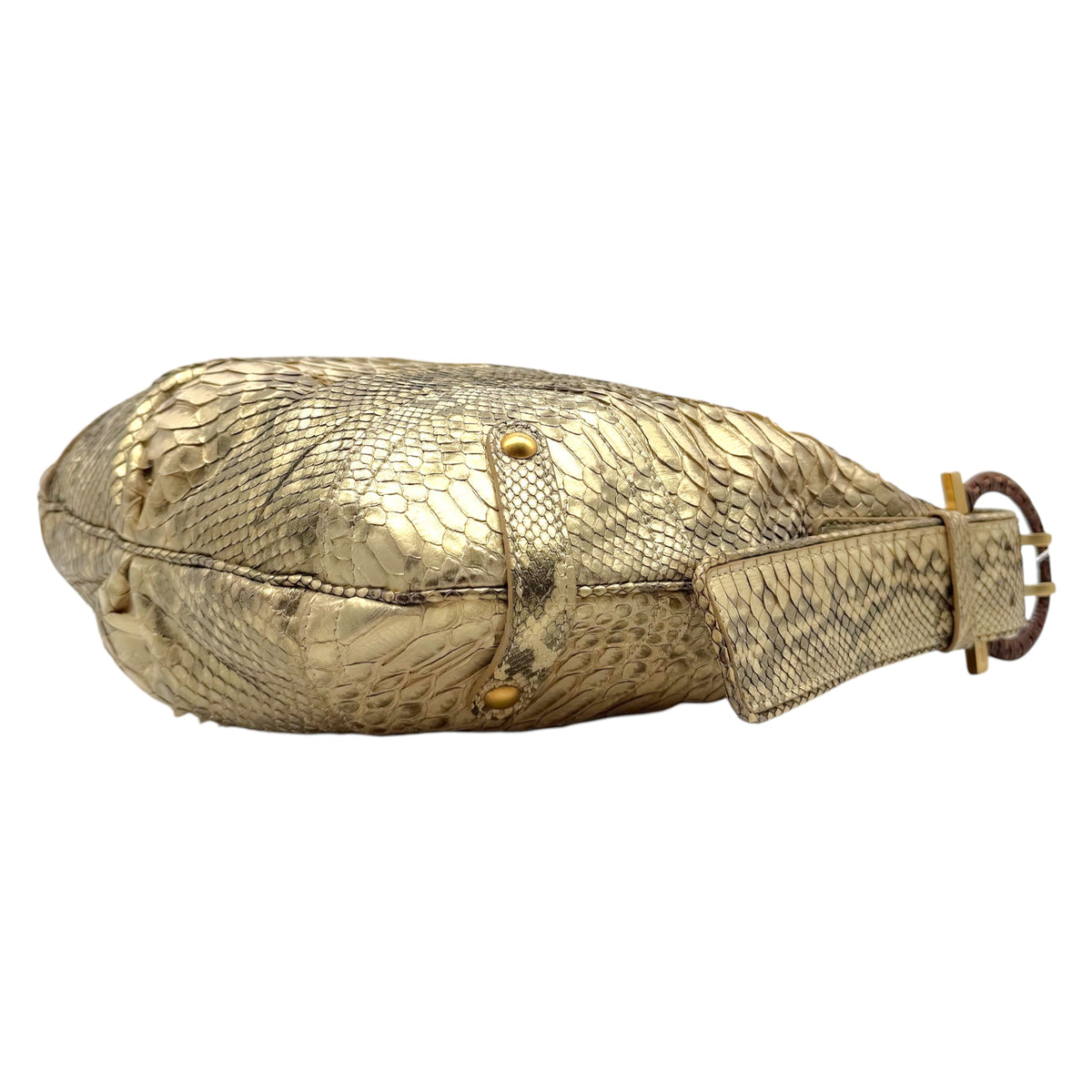 Salvatore Ferragamo Gold Python Hobo Shoulder Bag