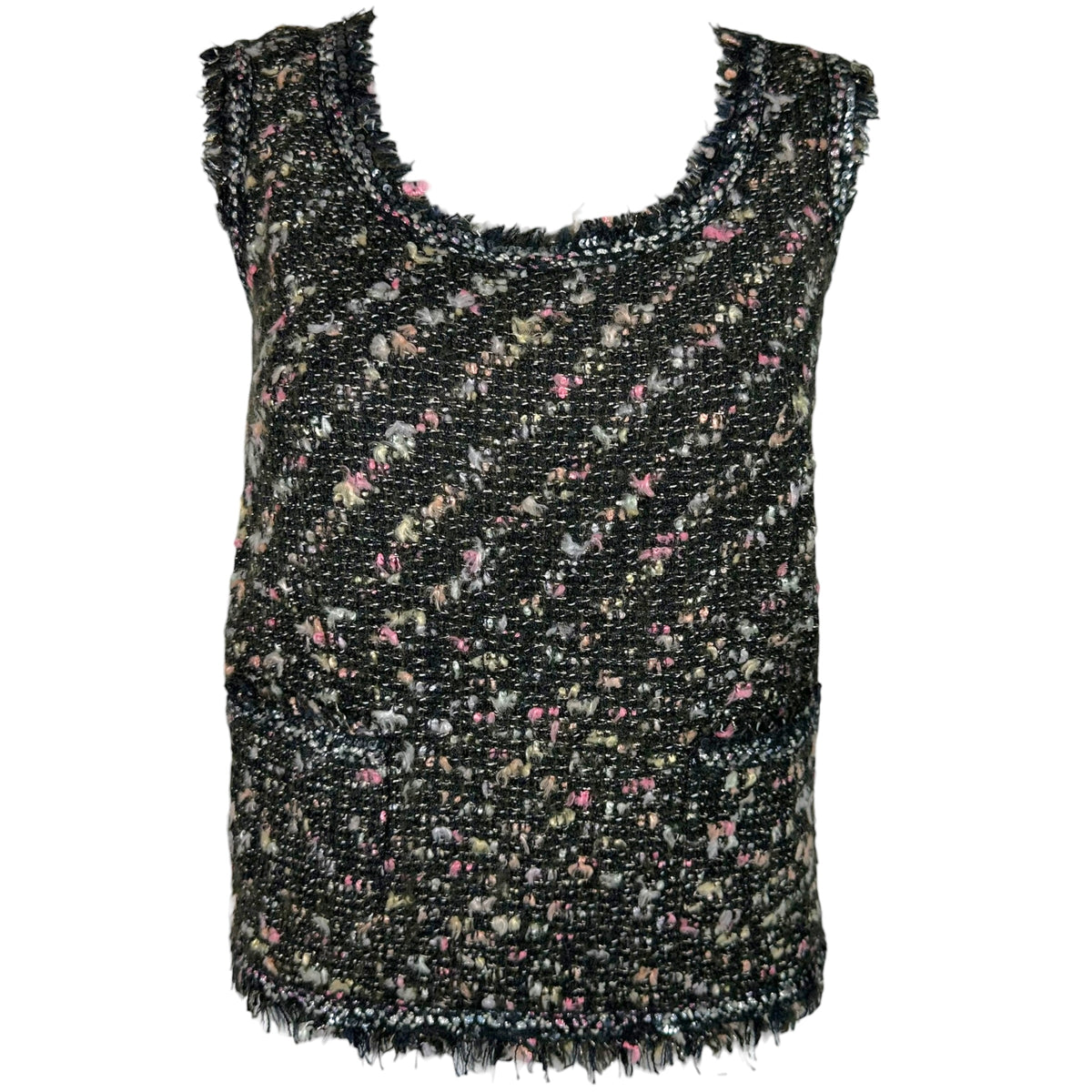 Chanel Sleeveless Top Black Pink Metallic Tweed
