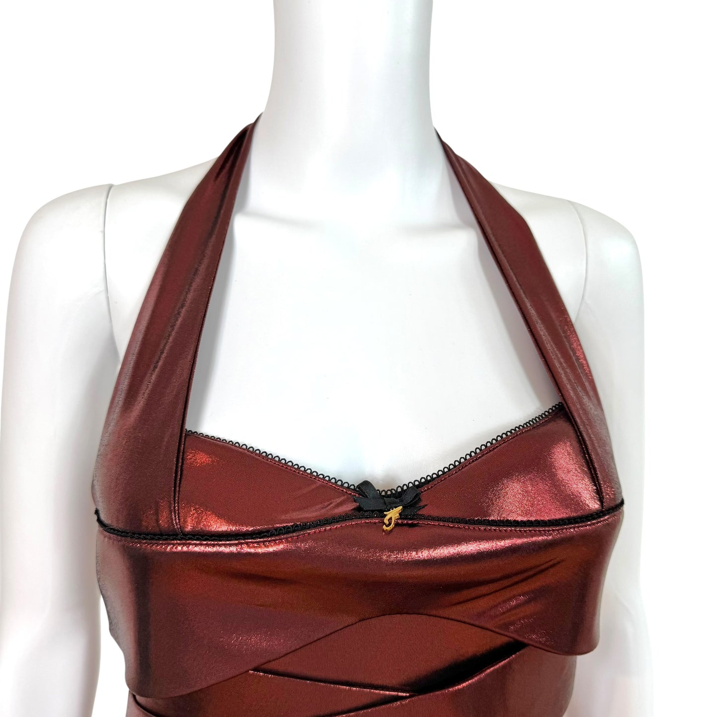 Fanci Club Shalom Red Metallic Halter Mini Dress NEW