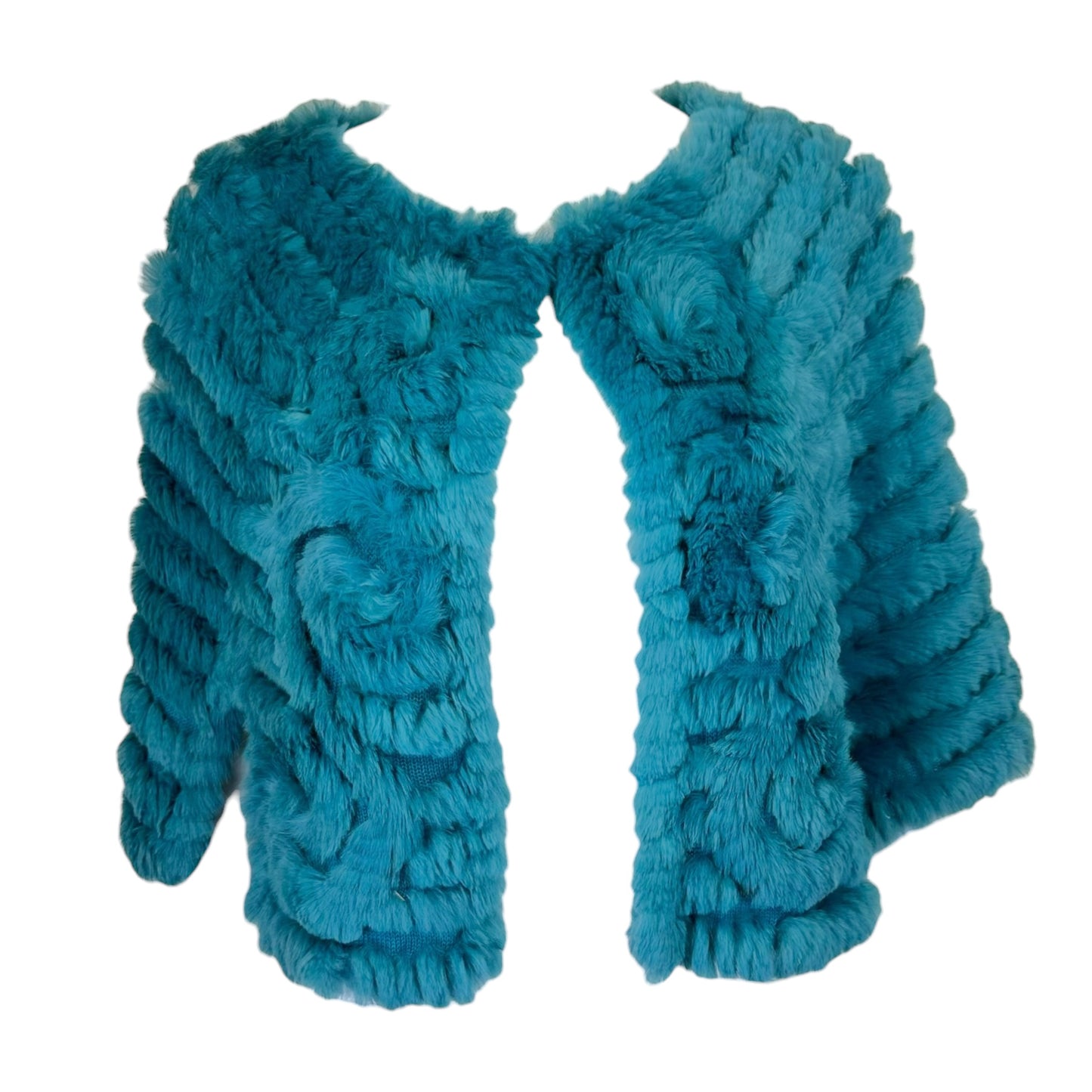 BCBGMaxAzria Turquoise Blue Rabbit Fur Poncho Shawl