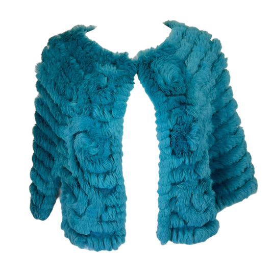 BCBGMaxAzria Turquoise Blue Rabbit Fur Poncho Shawl
