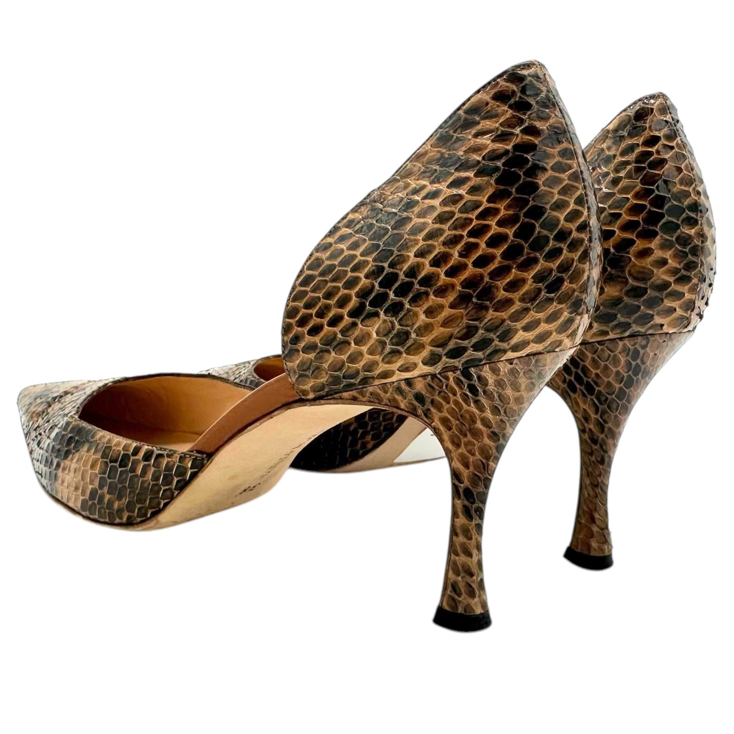 Manolo Blahnik Brown Snakeskin D'Orsay Kitten Heels