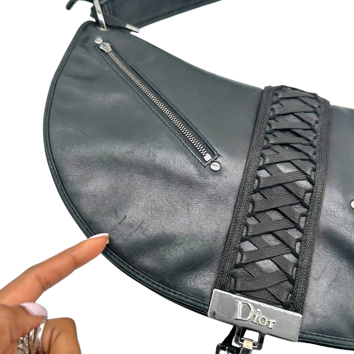 Christian Dior Black Leather Lace-Up Shoulder Bag