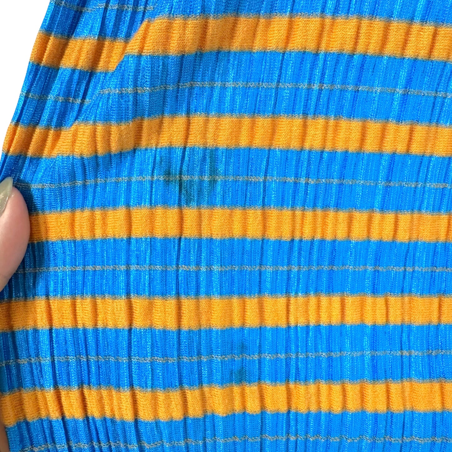 Issey Miyake Pleats Please Blue & Orange Pleated Knit T-Shirt Sz 3