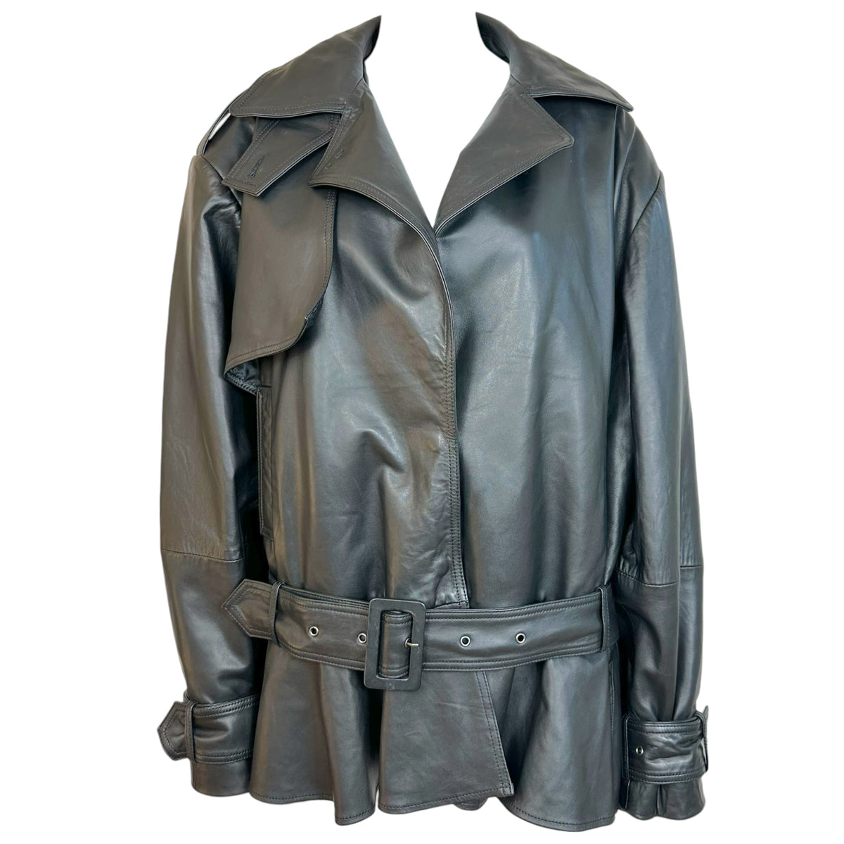 Rotate Black Oversized Peplum Hem Leather Jacket