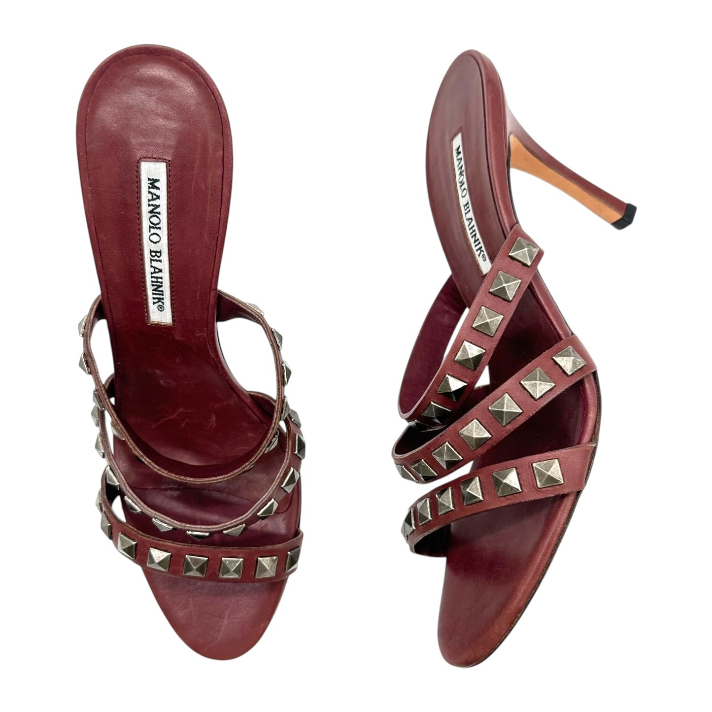 Manolo Blahnik Brown Leather Studded Mule Heels - Outfit Repeater