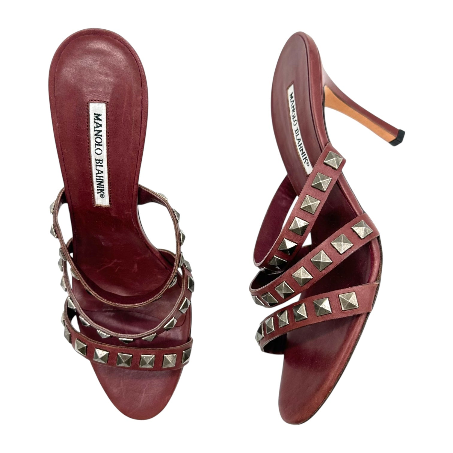 Manolo Blahnik Brown Leather Studded Mule Heels - Outfit Repeater
