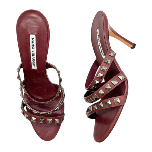 Manolo Blahnik Brown Leather Studded Mule Heels - Outfit Repeater