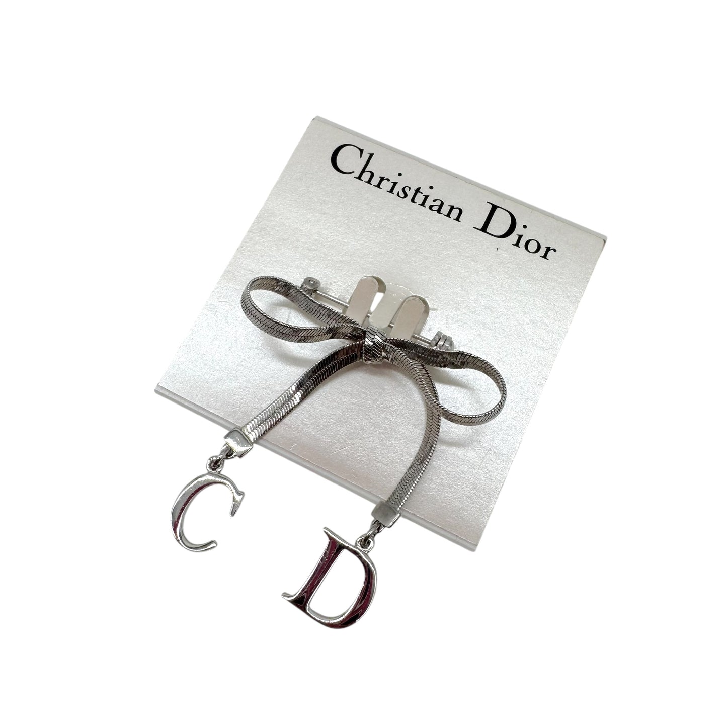 Christian Dior Silver CD Bow Logo Brooch Pin