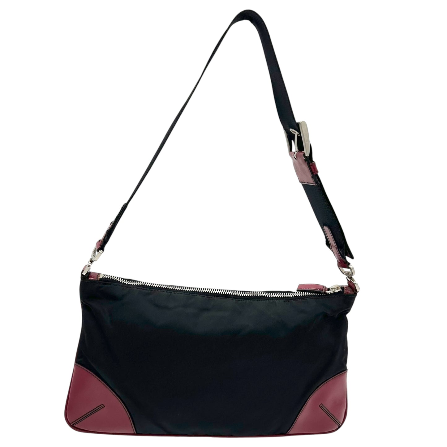 Prada Black Nylon & Red Leather Shoulder Bag - Outfit Repeater