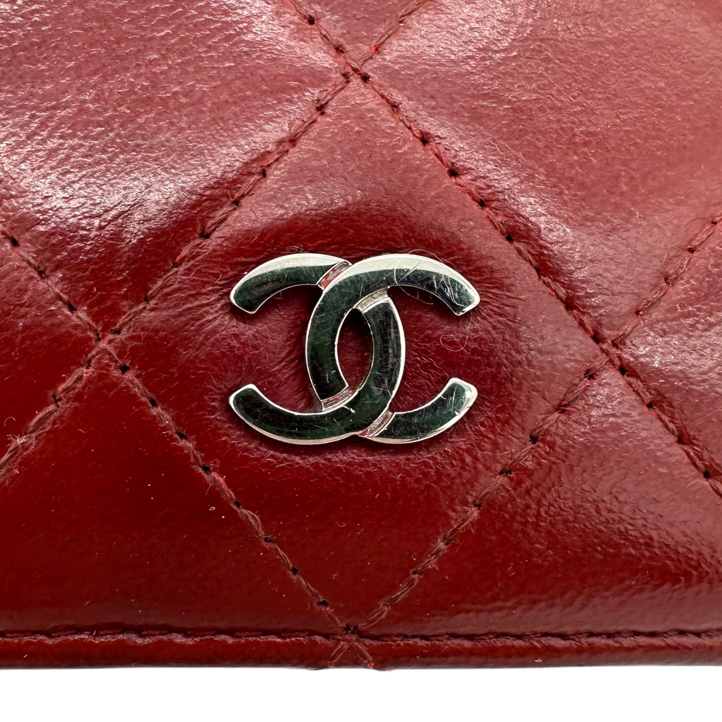 Chanel Burgundy Leather Quilted Long Wallet