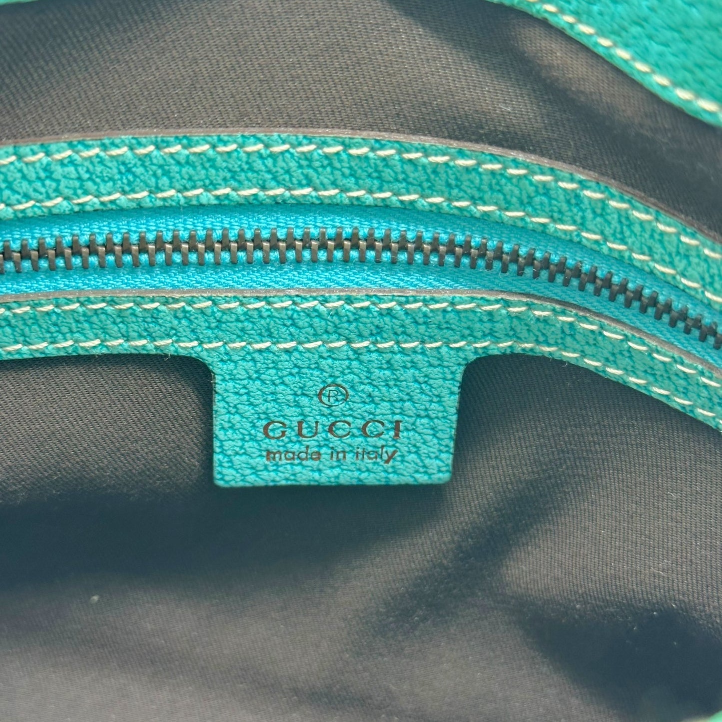 Gucci Mini Piston Jackie Bag Turquoise Leather Tan Monogram