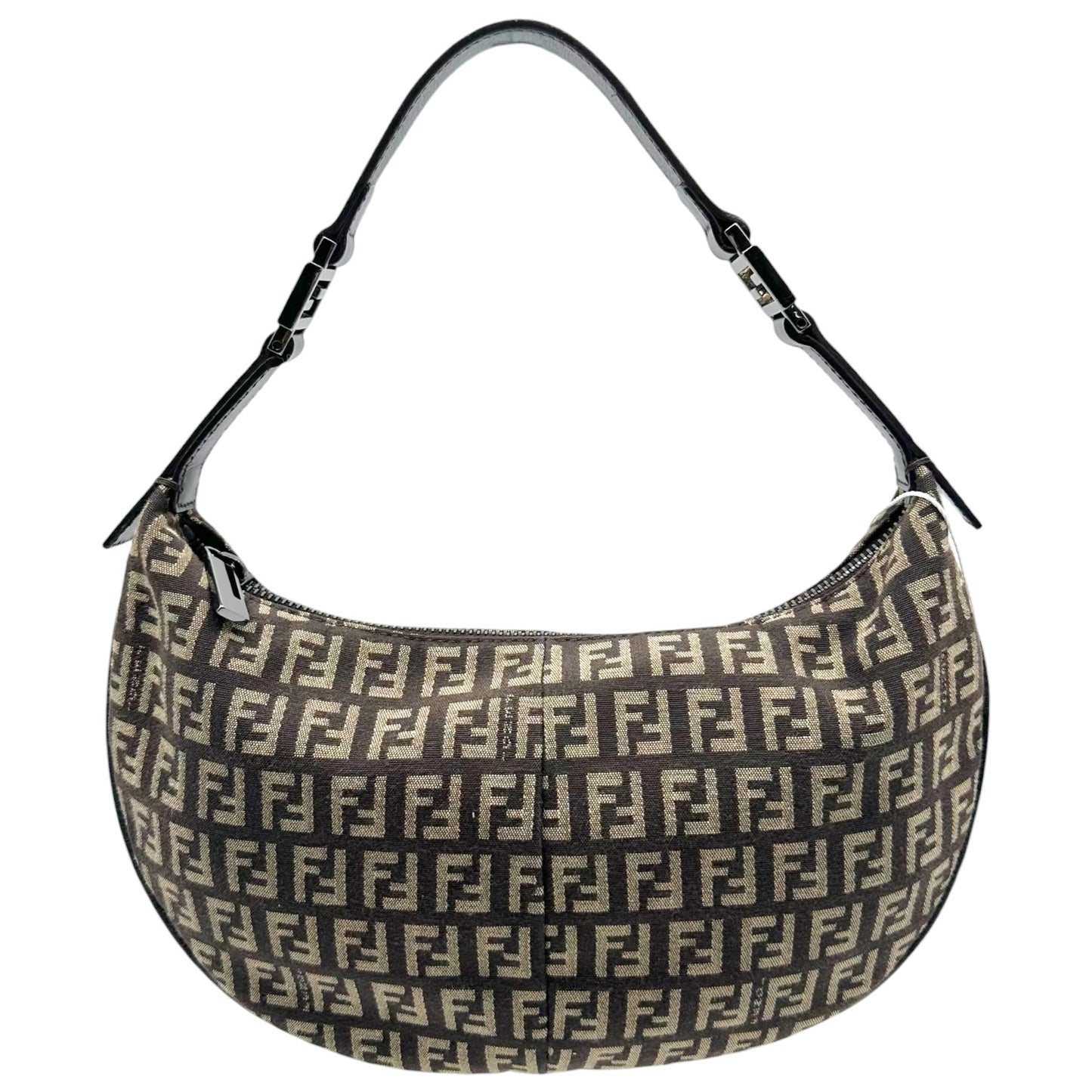 Fendi Brown & Tan Zucchino Monogram Crescent Shoulder Bag