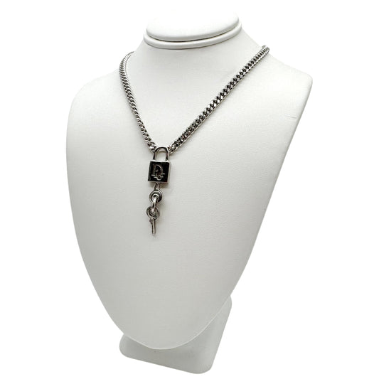 Christian Dior Silver Curb Chain Lock & Key Choker Necklace