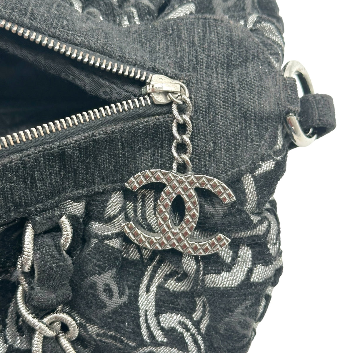 Chanel Black Silver Loop Terry Shoulder Bag