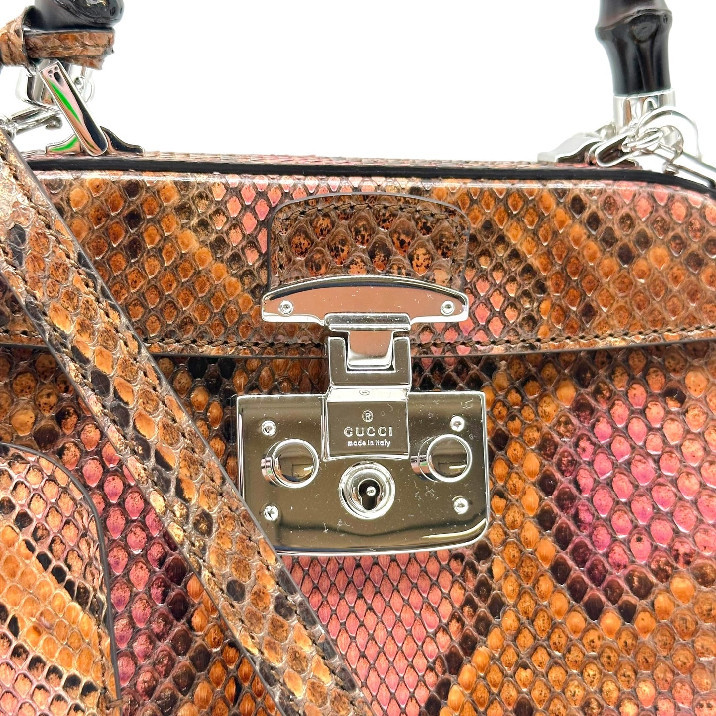 Gucci Python Bamboo Top Handle Lady Lock Bag