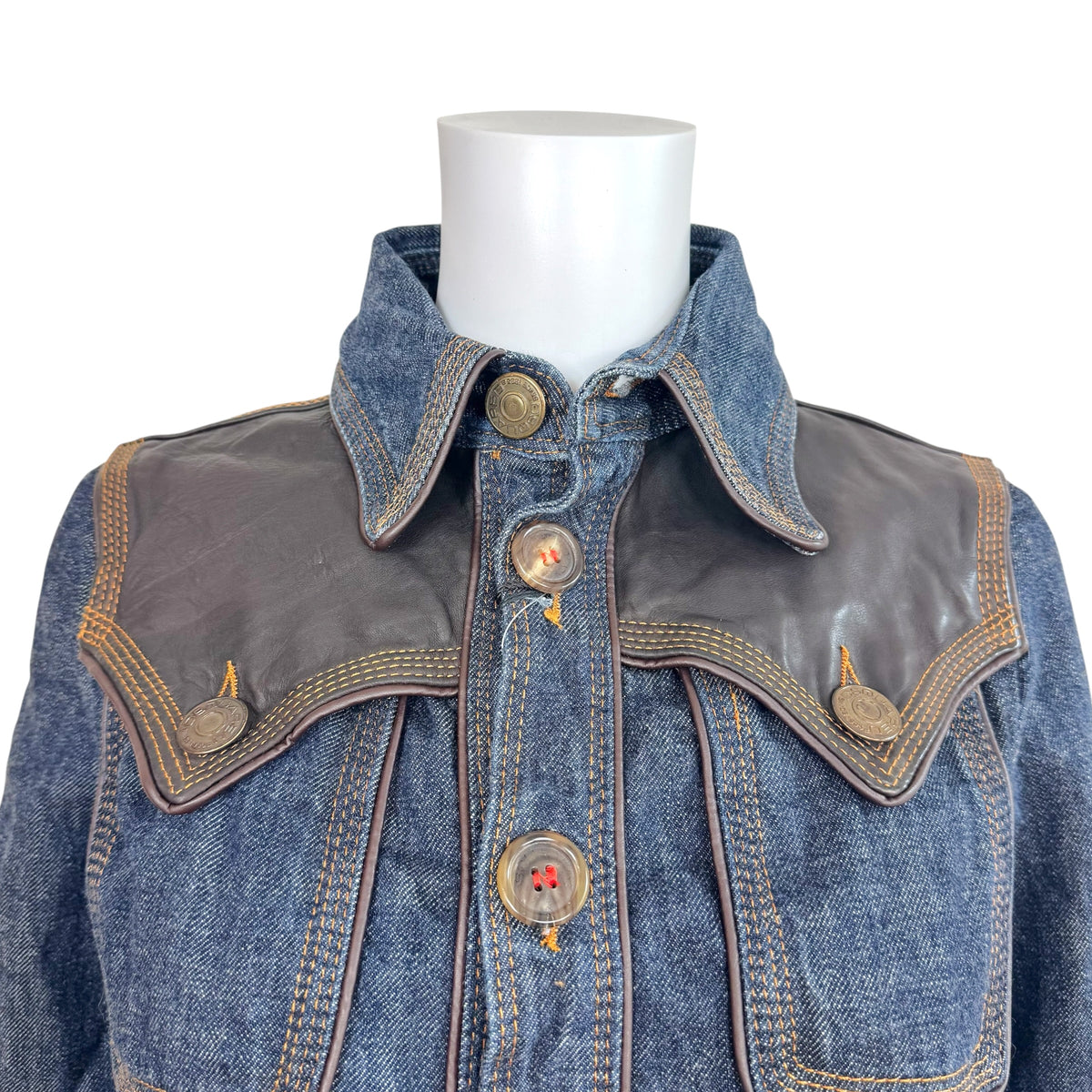 Dsquared2 Dark Wash Denim & Brown Leather Cropped 3/4 Sleeve Jacket NEW