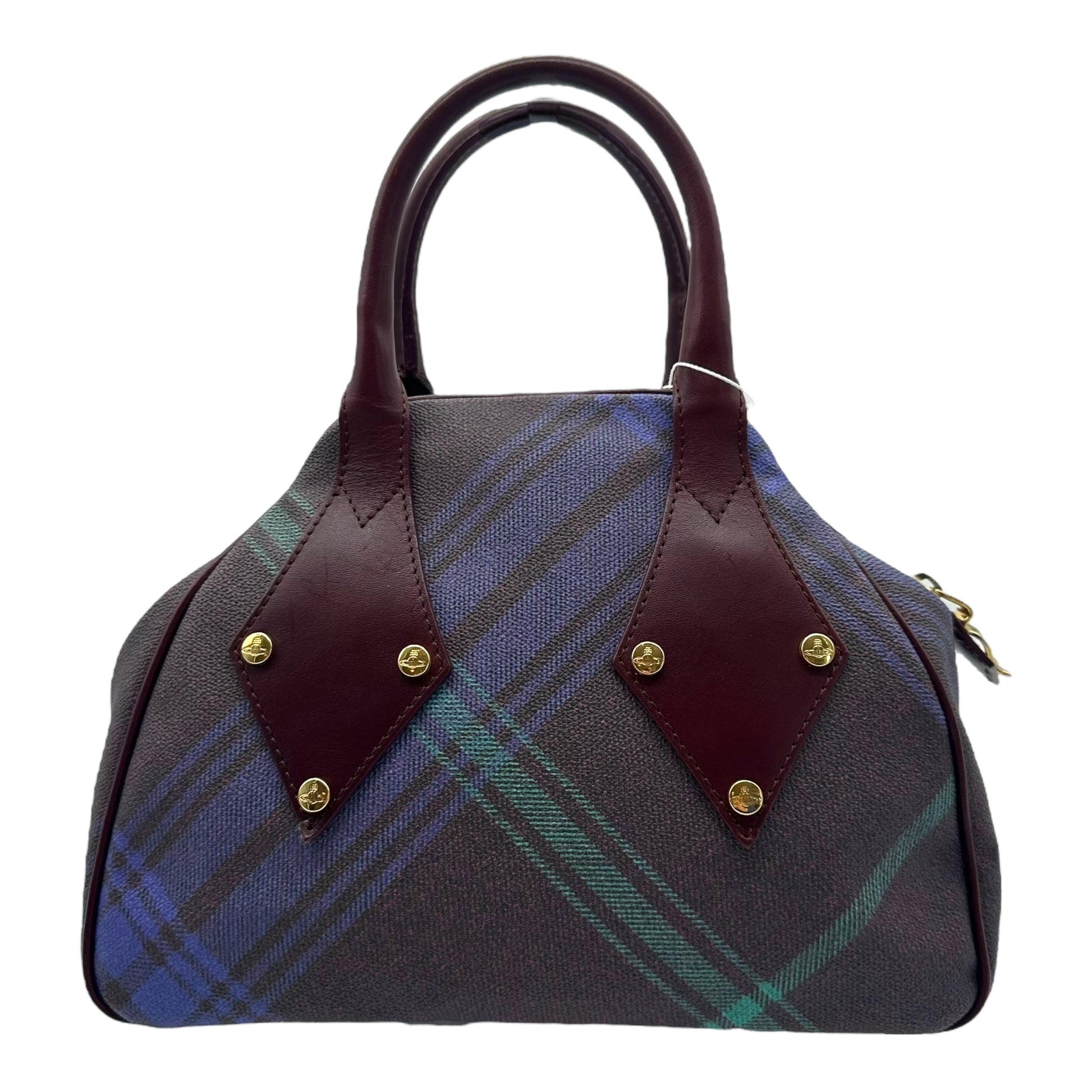 Vivienne Westwoon Burgundy & Blue Plaid Bowler Bag - Outfit Repeater