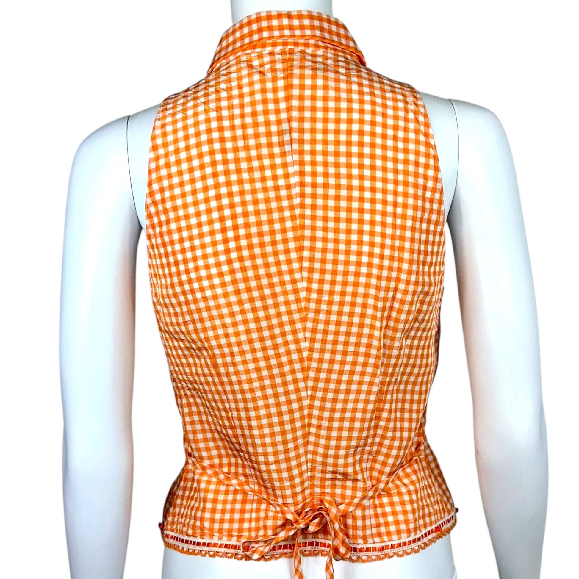 Blumarine Blugirl Orange Gingham Sleeveless Silk Blouse - Outfit Repeater