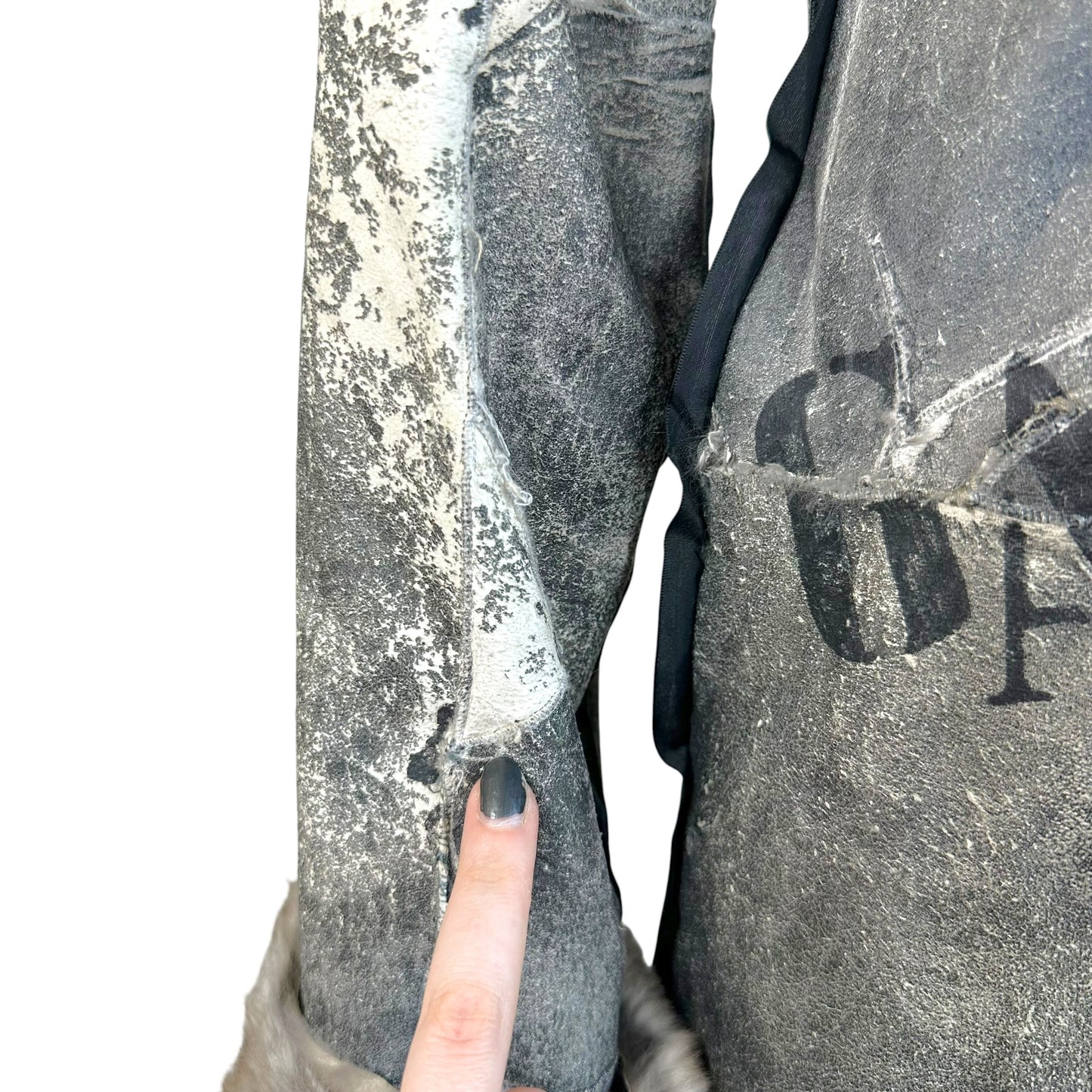 Dolce & Gabbana Gray Rabbit Fur Coat Distressed Print