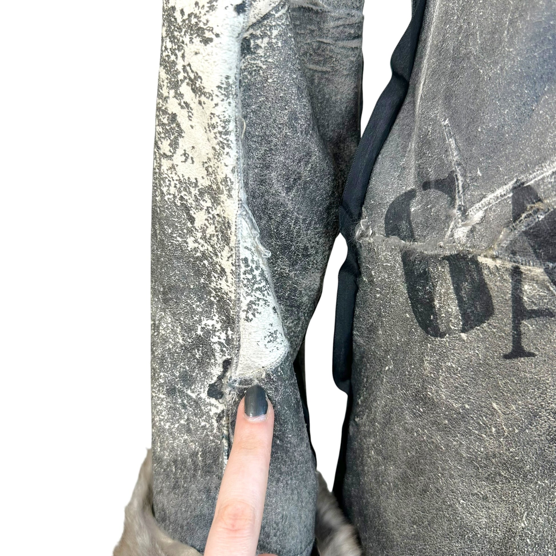 Dolce & Gabbana Gray Rabbit Fur Coat Distressed Print