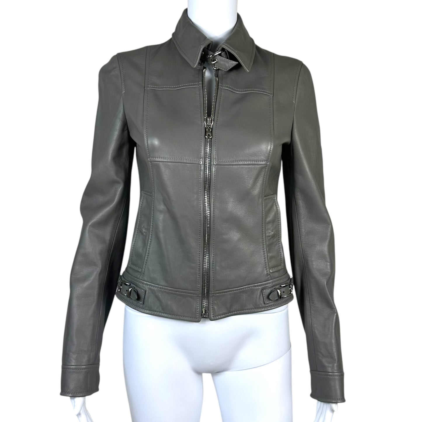 Dolce & Gabbana Gray Leather Jacket w/ Logo Charms