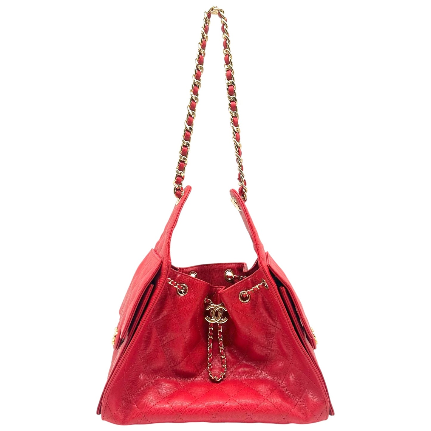 Chanel Red Caviar Leather Hobo Shoulder Bag
