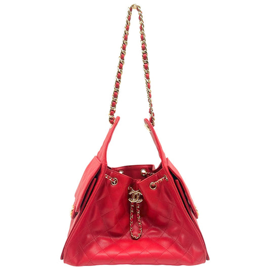 Chanel Red Caviar Leather Hobo Shoulder Bag