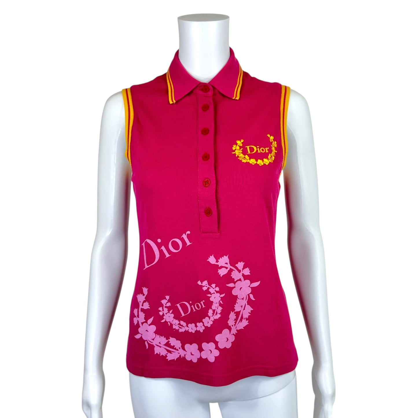 Christian Dior F/W 2004 Hot Pink & Yellow Sleeveless Logo Polo