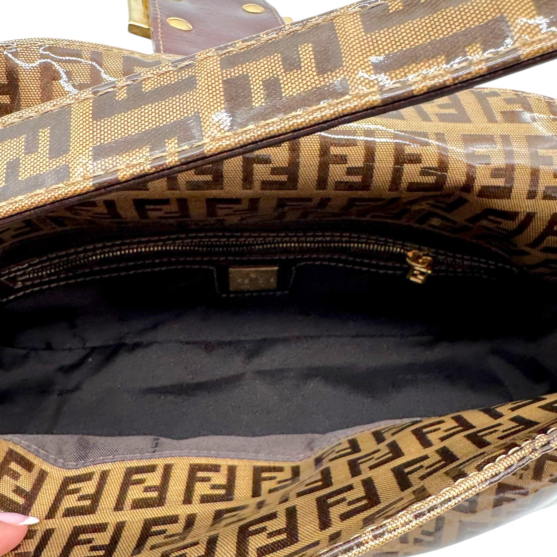 Fendi Tan Zucchino Monogram Coated Fold-Over Baguette Bag - Outfit Repeater