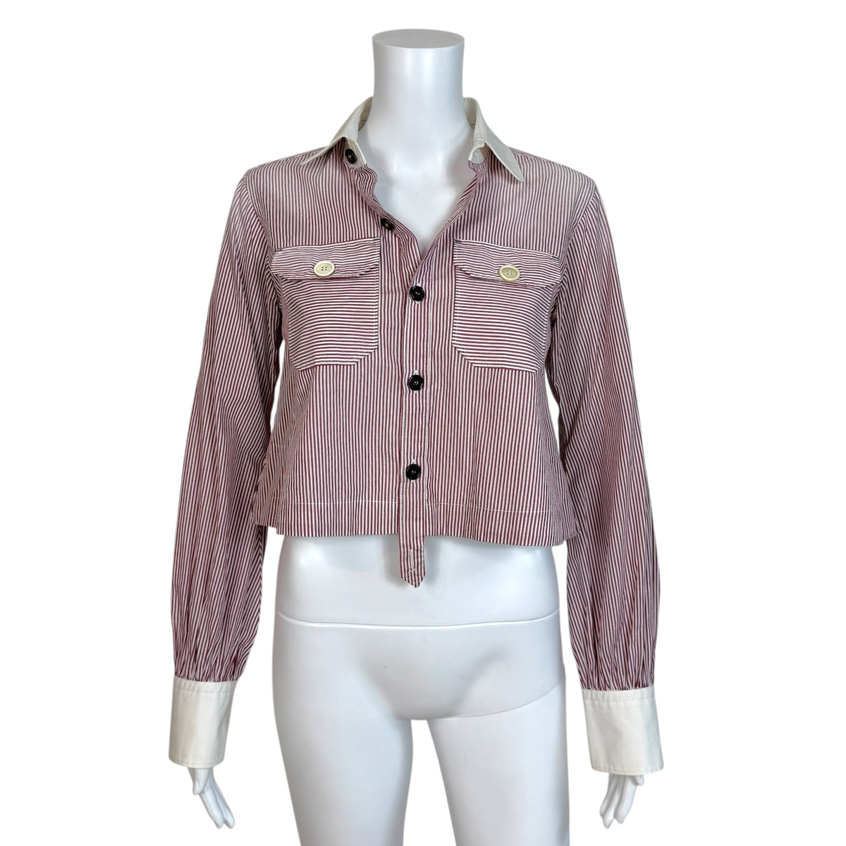Dsquared2 Red & White Striped Cropped Button Up Blouse