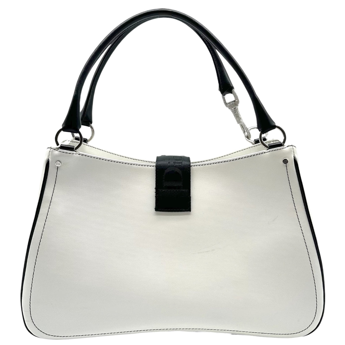 Christian Dior Shoulder Bag White Leather Crystal Accent