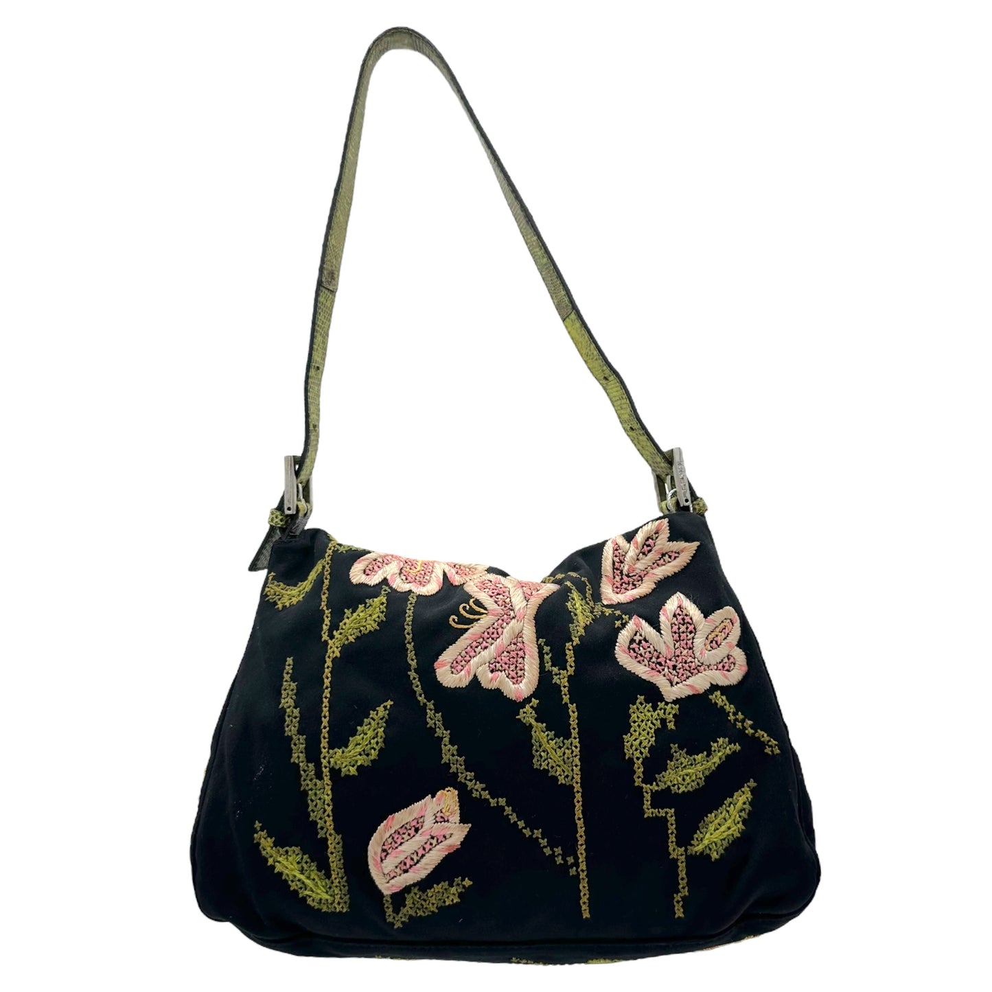 Fendi Black Embroidered Lizard Trim Mama Baguette - Outfit Repeater