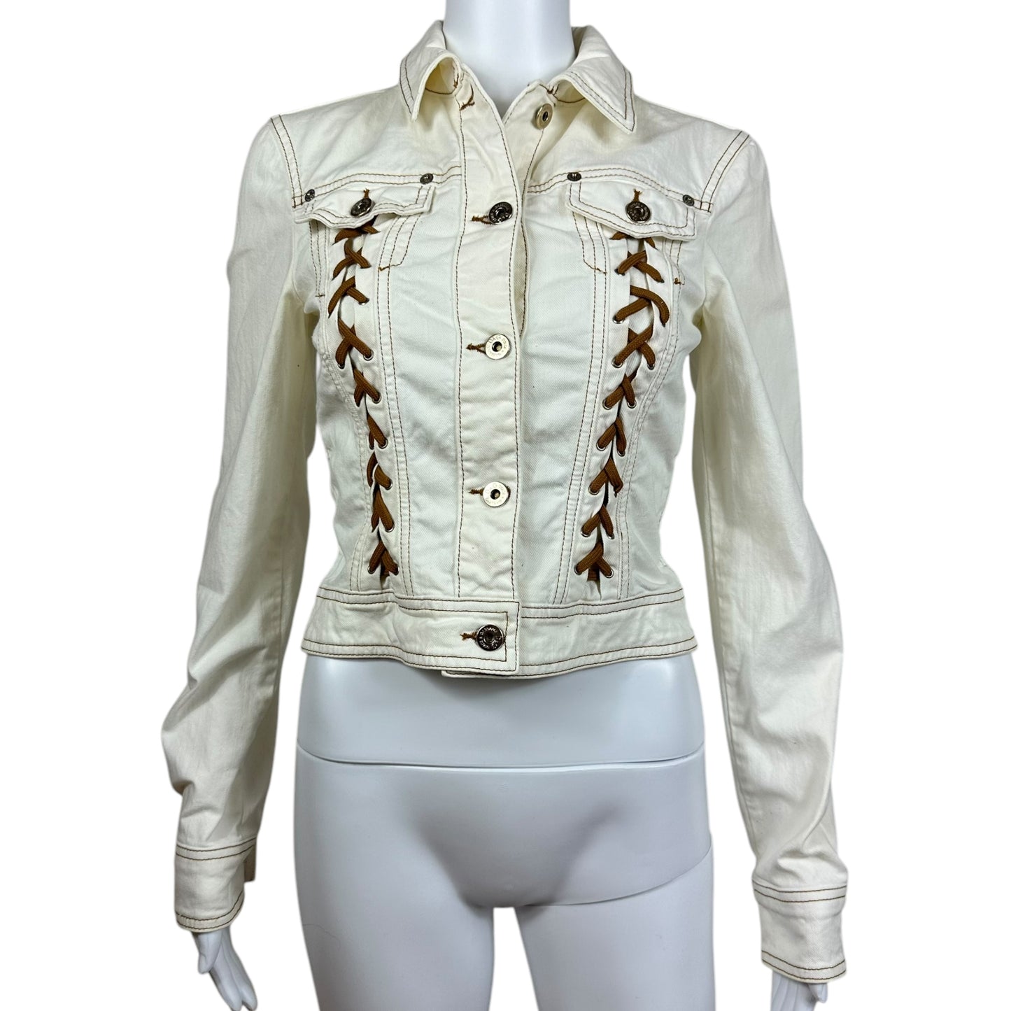 D&G Dolce & Gabbana White Lace Up Denim Jacket - Outfit Repeater