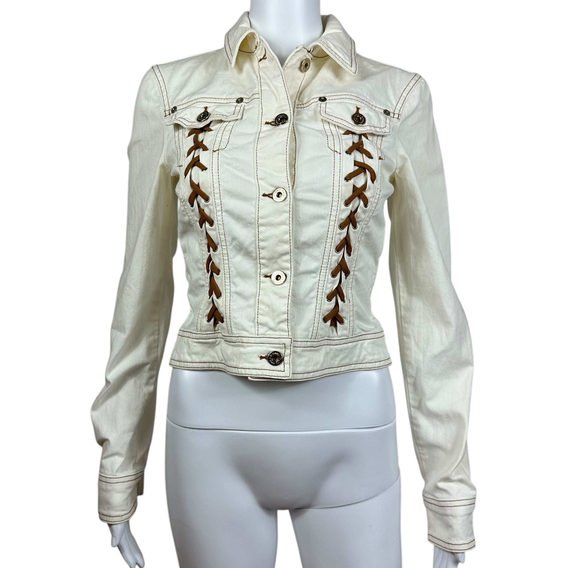 D&G Dolce & Gabbana White Lace Up Denim Jacket - Outfit Repeater