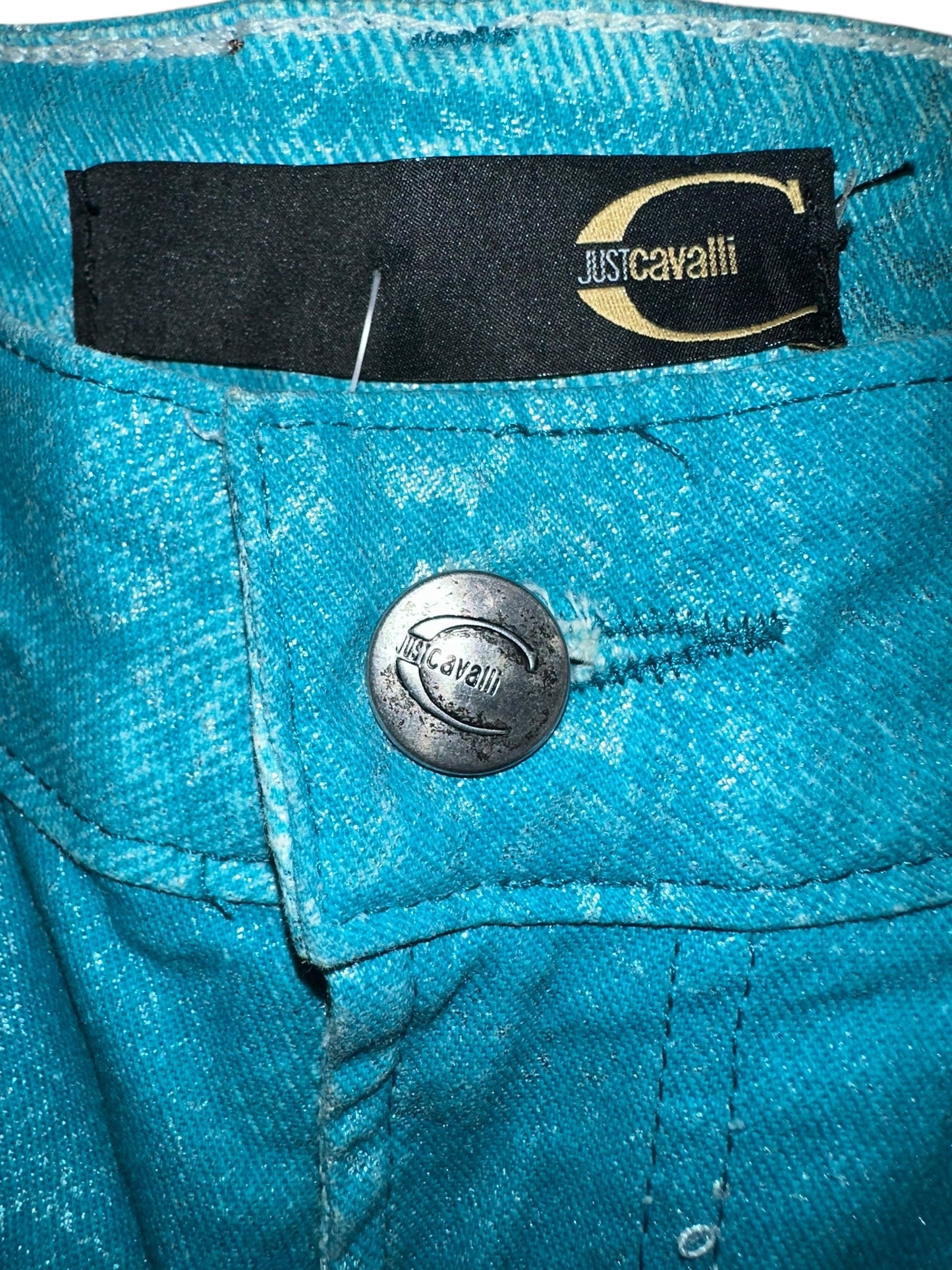 Just Cavalli Roberto Cavalli Teal Blue Snakeskin Print Jeans