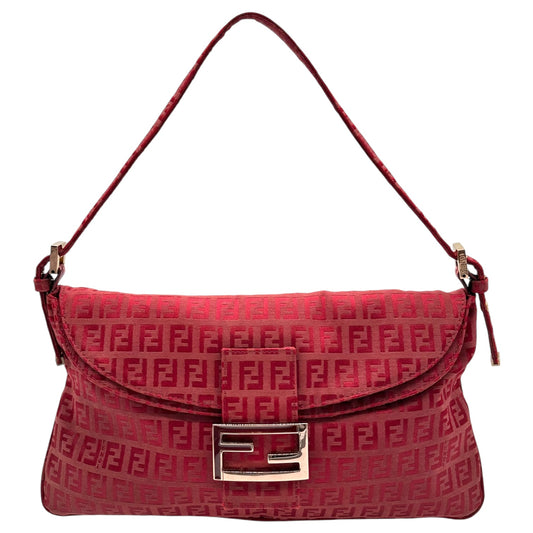 Fendi Red Zucchino Monogram Fold-Over Baguette Bag