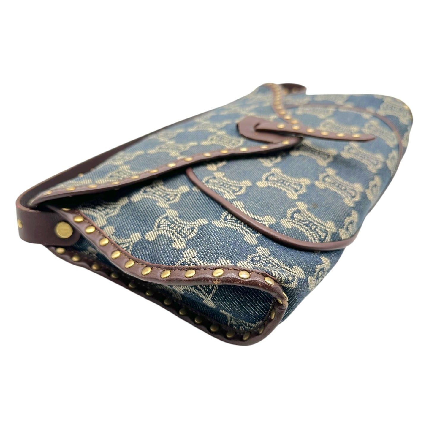 Celine Denim Shoulder Bag Triomphe Monogram Studded