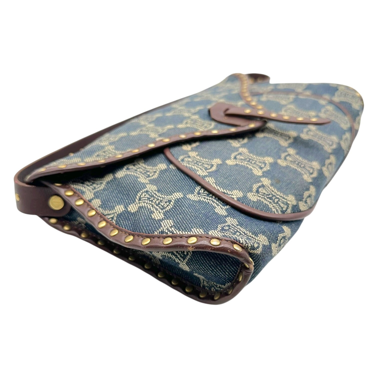 Celine Denim Shoulder Bag Triomphe Monogram Studded