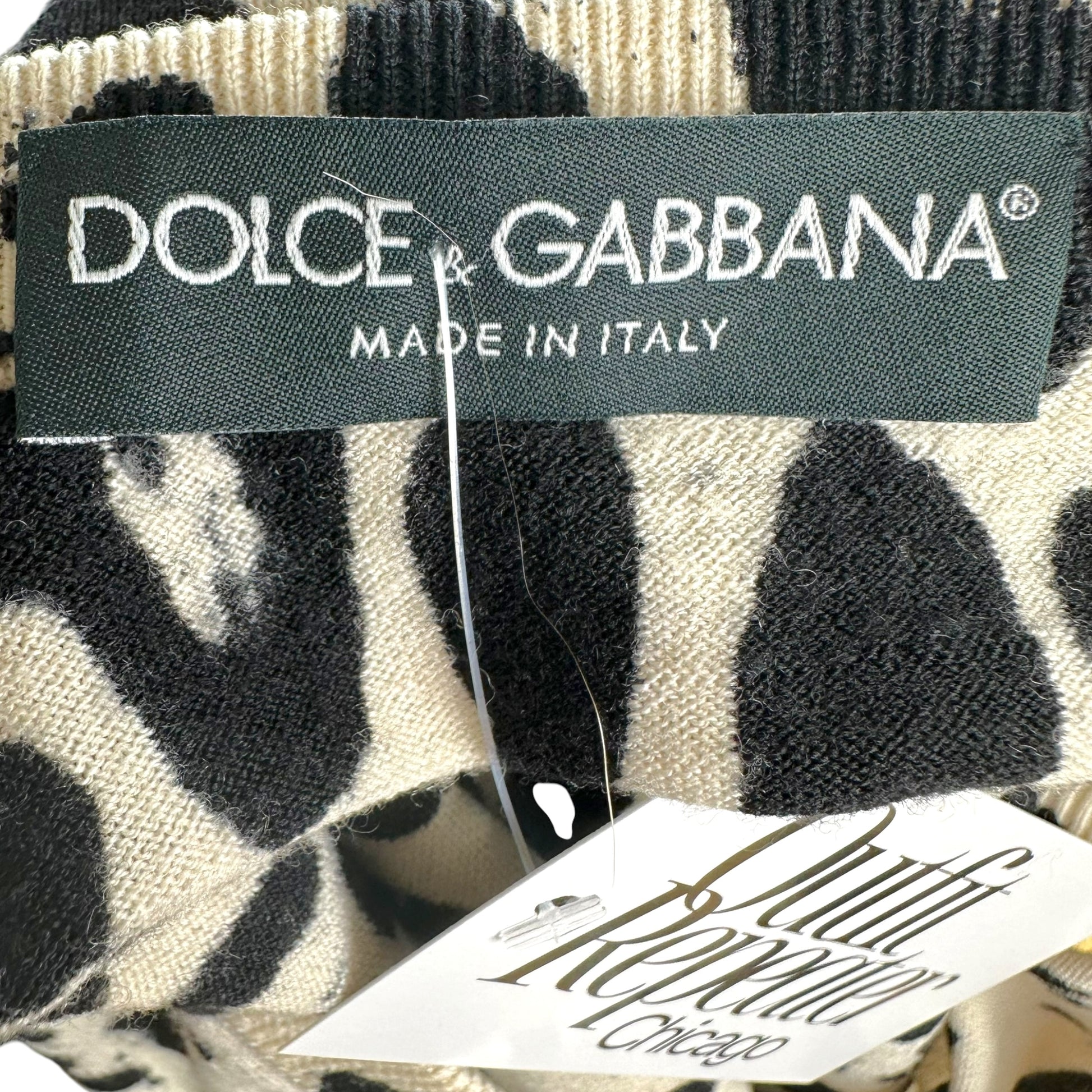 Dolce & Gabbana Cashmere Tank Black White Leopard Print